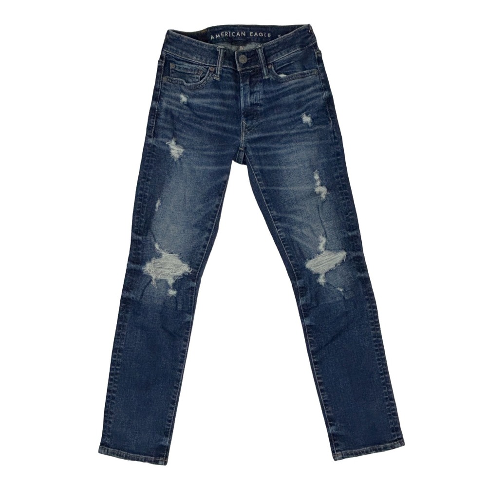American‎ Eagle Airflex Skinny Jeans Mens 26x28 (24x26) Distressed Stretch Blue